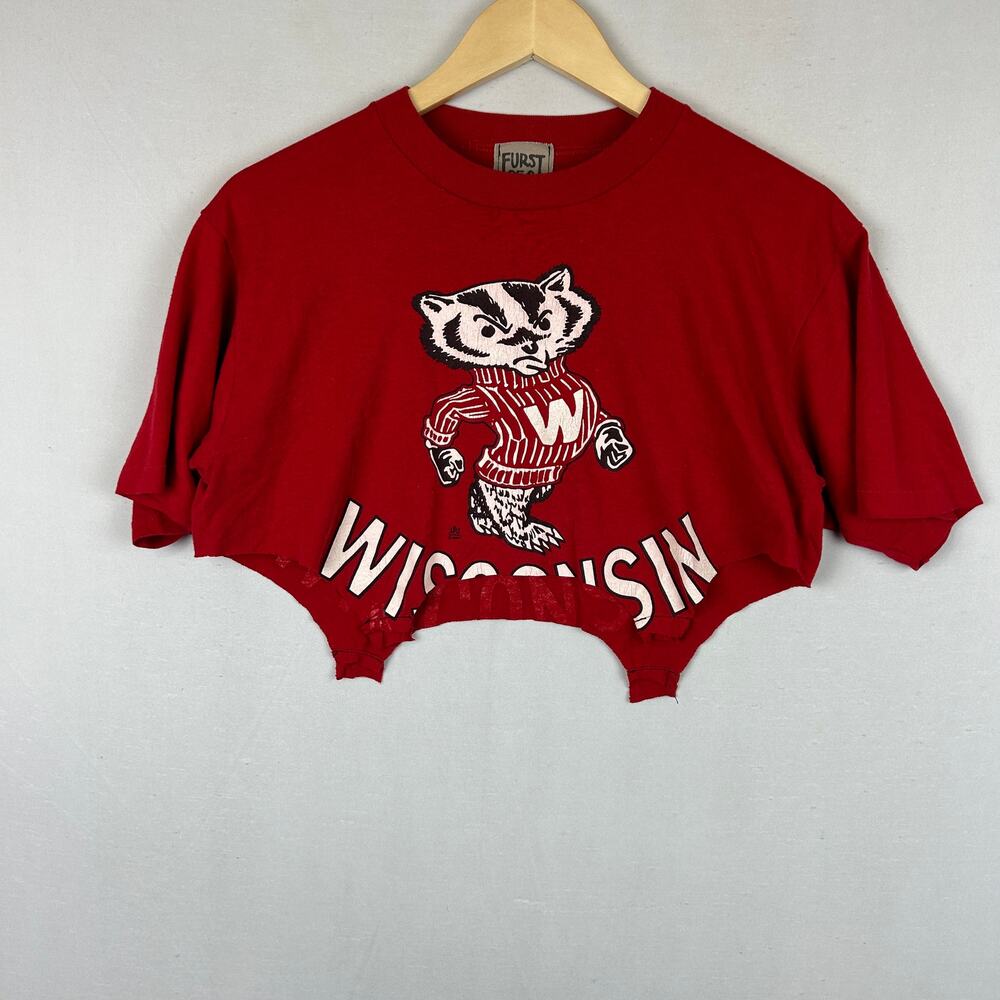 Furst Of A Kind Wisconsin Badgers 80's Crop Top Shirt Red  Women's M/L